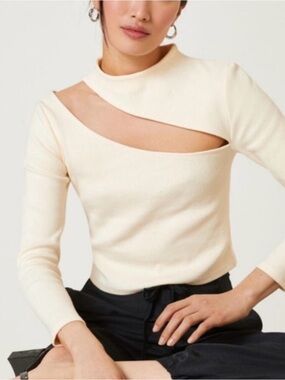 Anthropologie Cream Colored Cutout Long-Sleeve Top